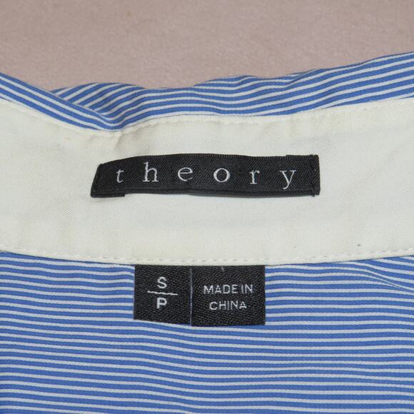 Theory Blue Tablita Mixed Striped Button Up Long Sleeve Collared Top - Picture 8 of 10